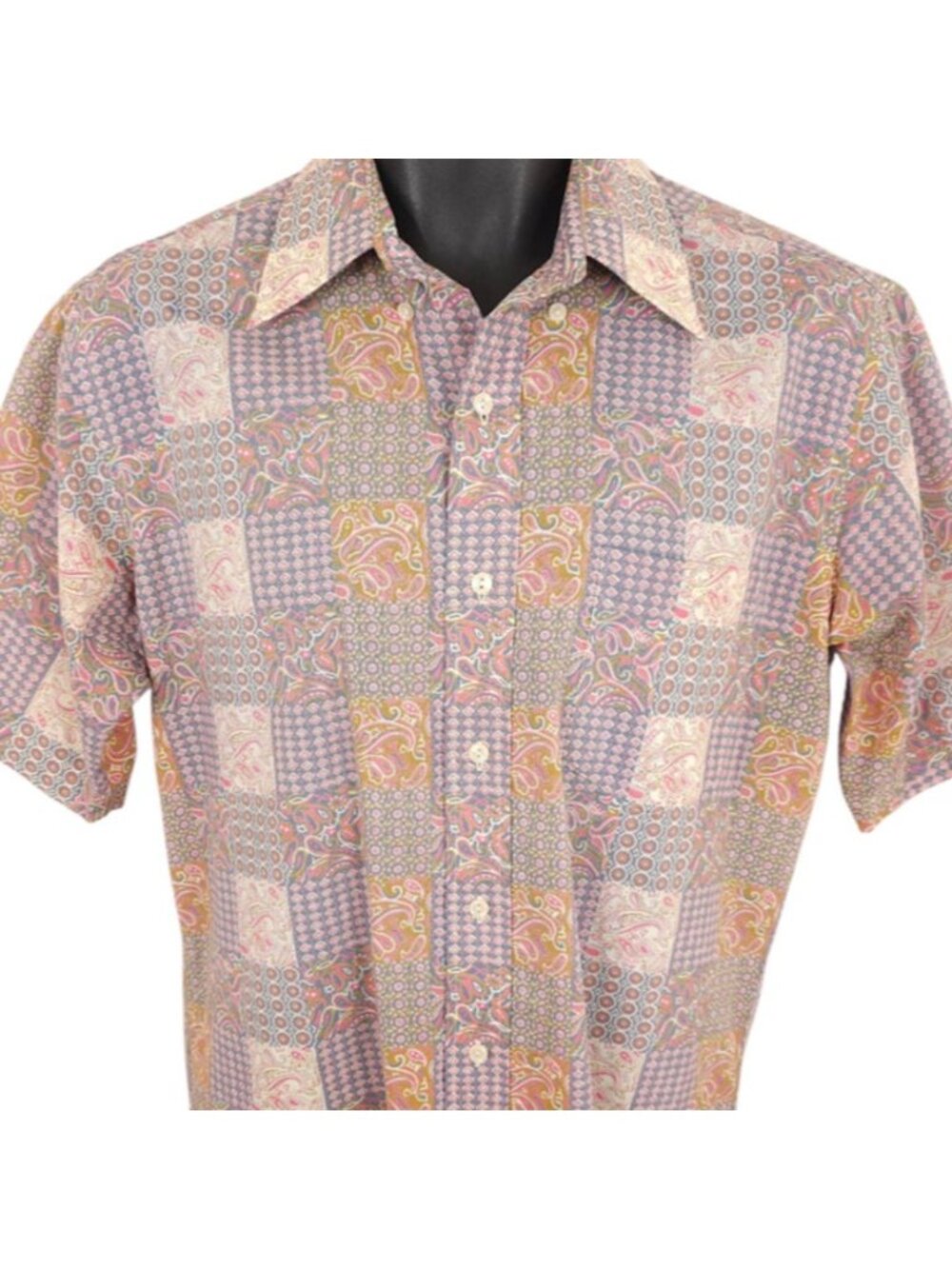 Vintage JG Hooks Paisley Shirt Mens Size Medium Orange Geometric